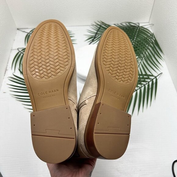 Cole Haan Tan Suede Hampshire Almond Toe Buckle Zip Ankle Boots Size 8.5B NWOB - Picture 12 of 14